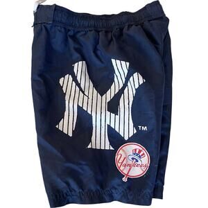 MLB New York Yankees Big Striped Logo Mesh Lined Swim Trunks ~ Boy's 5
